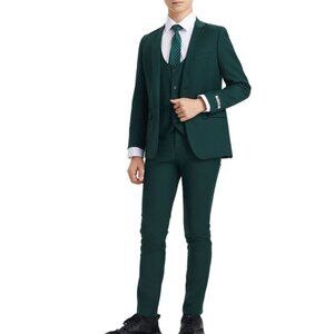 Premium Green Notch Lapel 5 Piece Stacy Adams Boy's Suit
